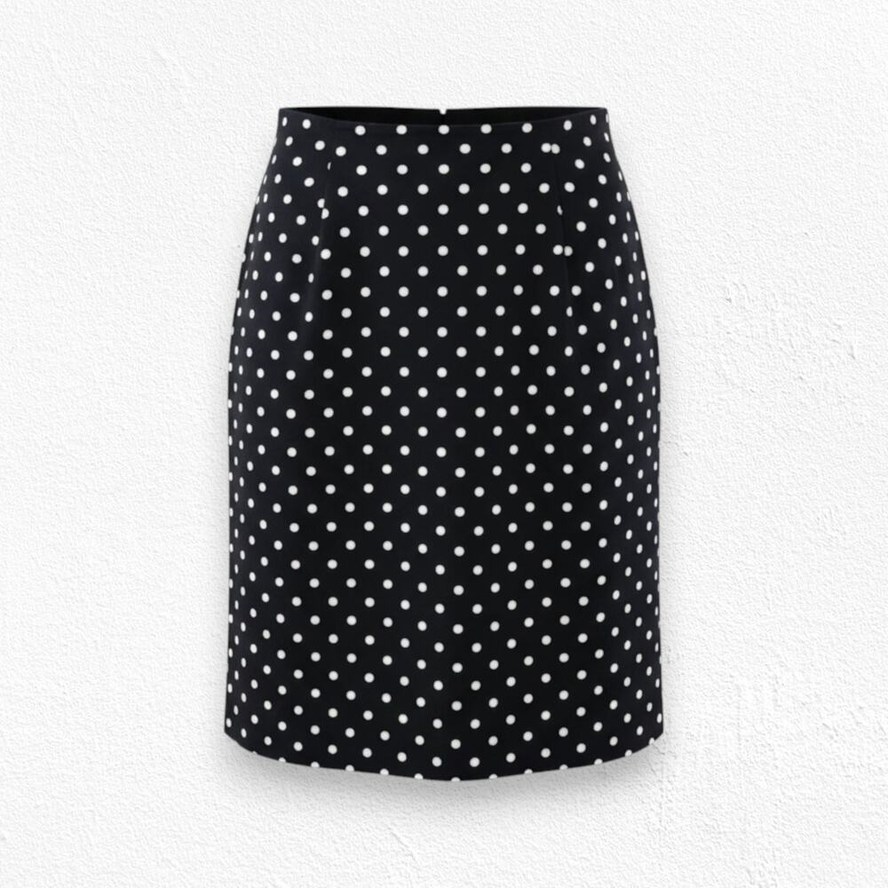 Vintage 90s Ann Taylor Black White Polka Dot Cotton Skirt Made in USA Size 4